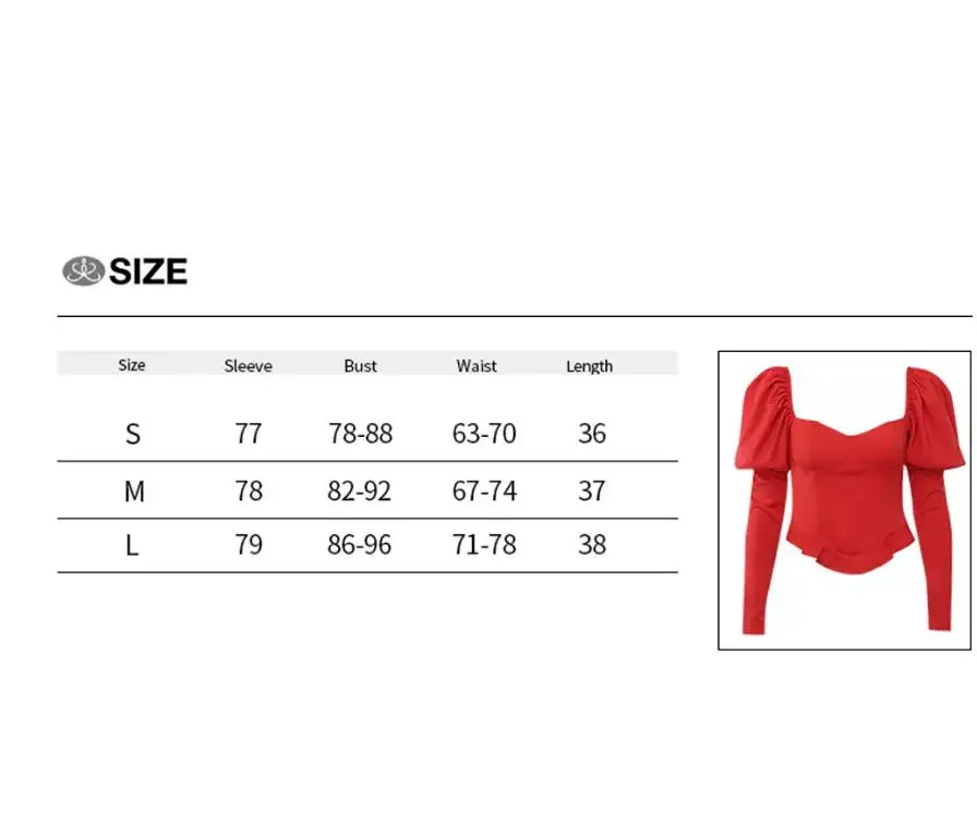Women Ladies Solid Long Sleeve T-shirts Puff Sleeve Square Neck Slim Bodycon Slim Sexy Casual Pullovers Tops