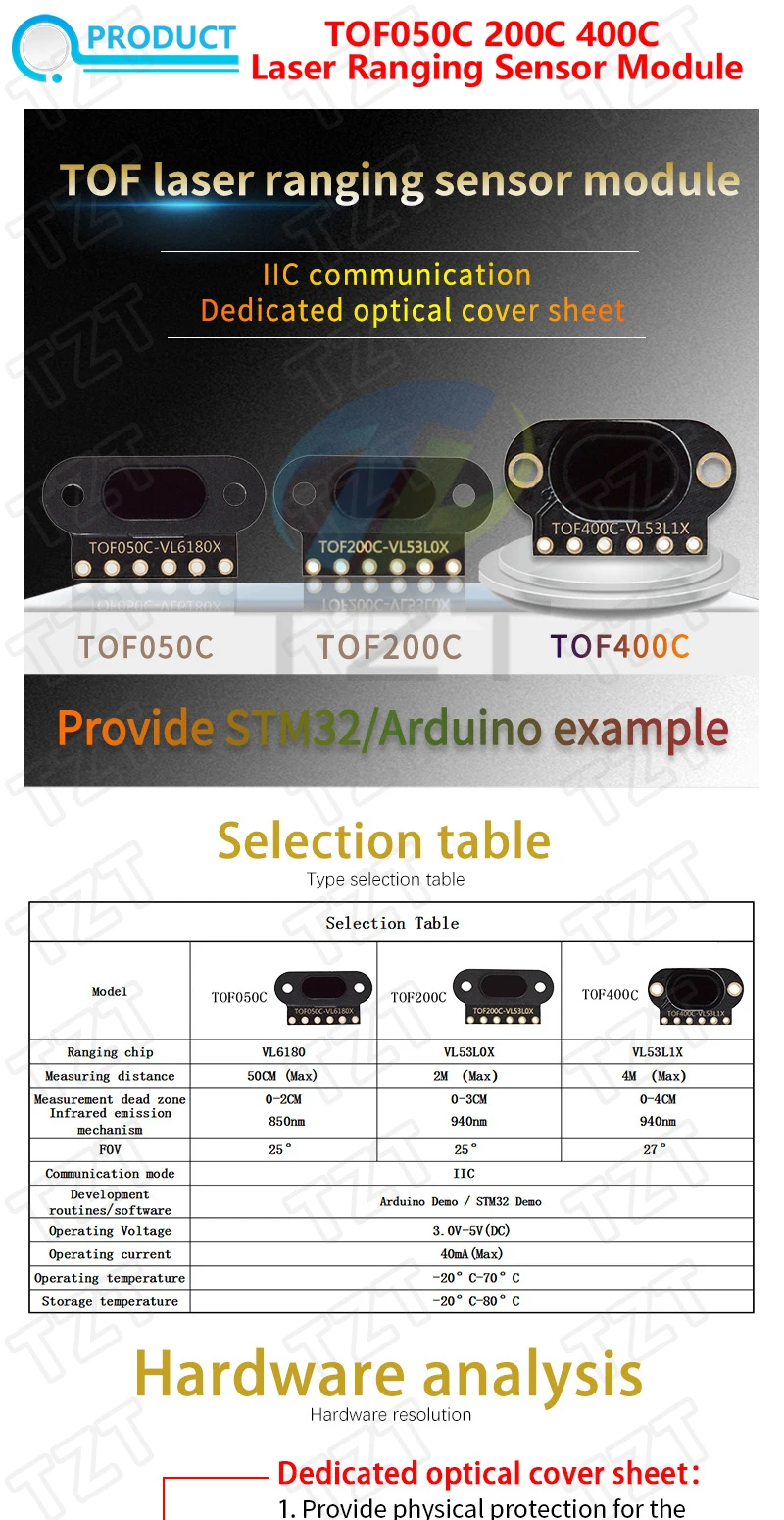 VL6180/VL53L0X/VL53L1X Zeit von Flug (ToF) laser Ranging Sensor Modul TOF050C TOF200C TOF400C 50CM/2M/4M IIC Für Arduino STM32 – Detail 3