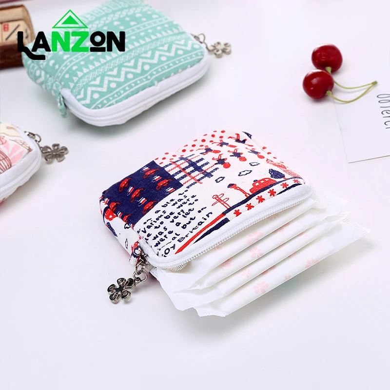 

Diaper Sanitary Napkin Storage Bag Canvas Pad Package Bag Coin Purse Jewelry Organizer Credit Card Pouch Case Tampon Packaging