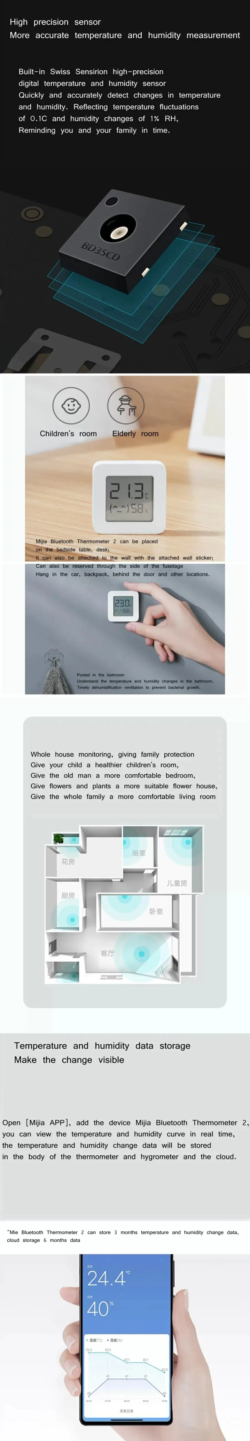 XIAOMI Mijia Bluetooth Thermometer 2 LCD Screen Moisture Compatible  Wireless Smart Temperature Humidity Sensor Without Battery