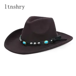 2019 осень зима Джаз Fedora Sunhat для мужчин и женщин фетровые шапки со шнурками полоса Западная ковбойская шляпа черная Трилби Bowler шляпа для