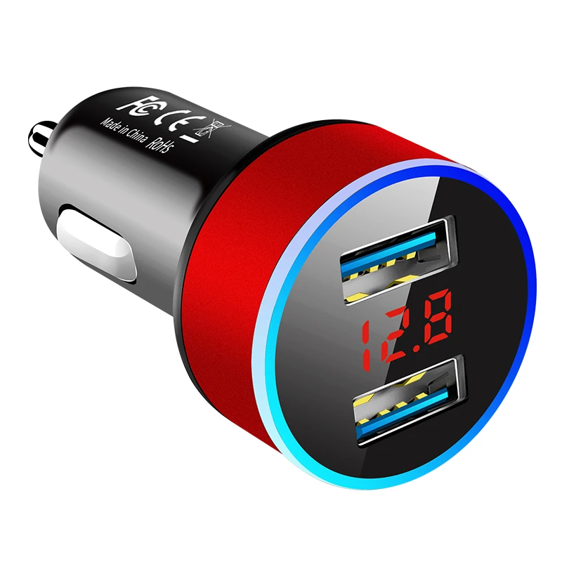 Универсальное автомобильное зарядное устройство с двумя usb-портами 3,1 А, светодиодный дисплей, автомобильное зарядное устройство для мобильного телефона Xiaomi, samsung S8, iPhone 6, 6s, 7, 8 Plus, планшет - Цвет: Red