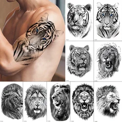 Men Women Waterproof Temporary Tattoos Tiger Lion Fox Wolf Half Arm Sleeve Stickers Leg Waist Body Art Transfer Fake Tattoos