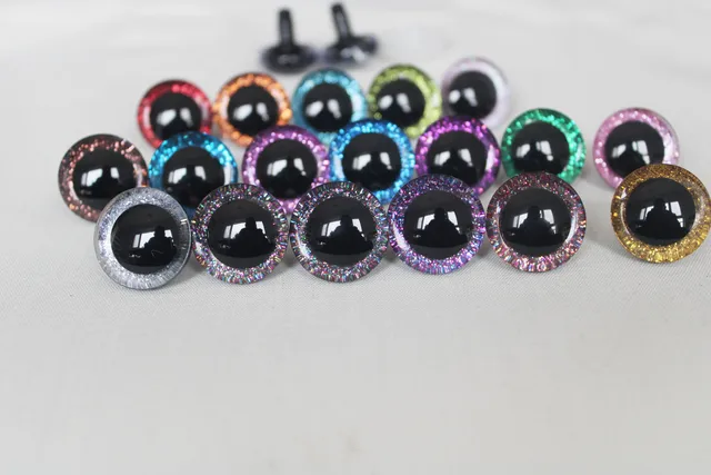 20pcs--New 18colors option9-12- 14mm-16-18-20-25-30-35mm 3D CLEAR glitter safety toy eyes &glitter & washer--long stem eyes 1