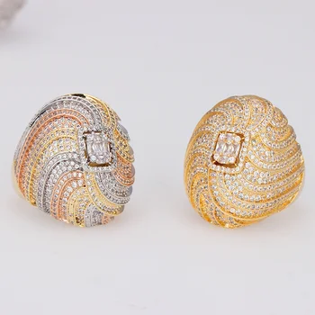 

Bride Talk Luxury Stripe Geometric Design CZ Cubic Zircon Big Ring For African Women Bridal Engagement Wedding Dubai Finger Ring