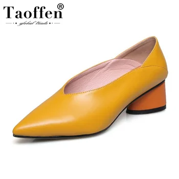 

Taoffen 4 Color High Quality Pumps Woman Pointed Toe Chunky Heel Shallow Spring Party Shoes Women Pumps Footwear Size 34-39