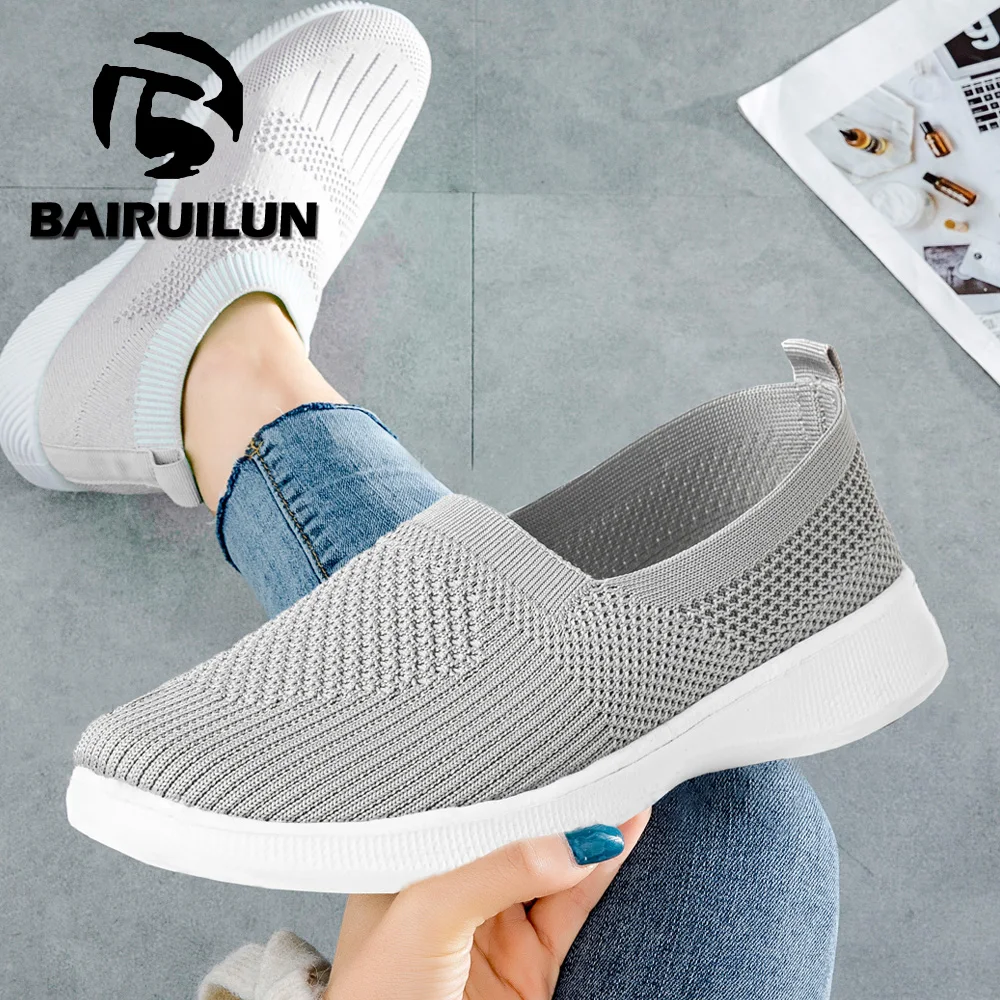 Summer Women's Knitted Sock Sneakers Slip On Shoes Lightweight Flats Women Sports Plus Size Loafers Plus Size women shoes,women sneakers