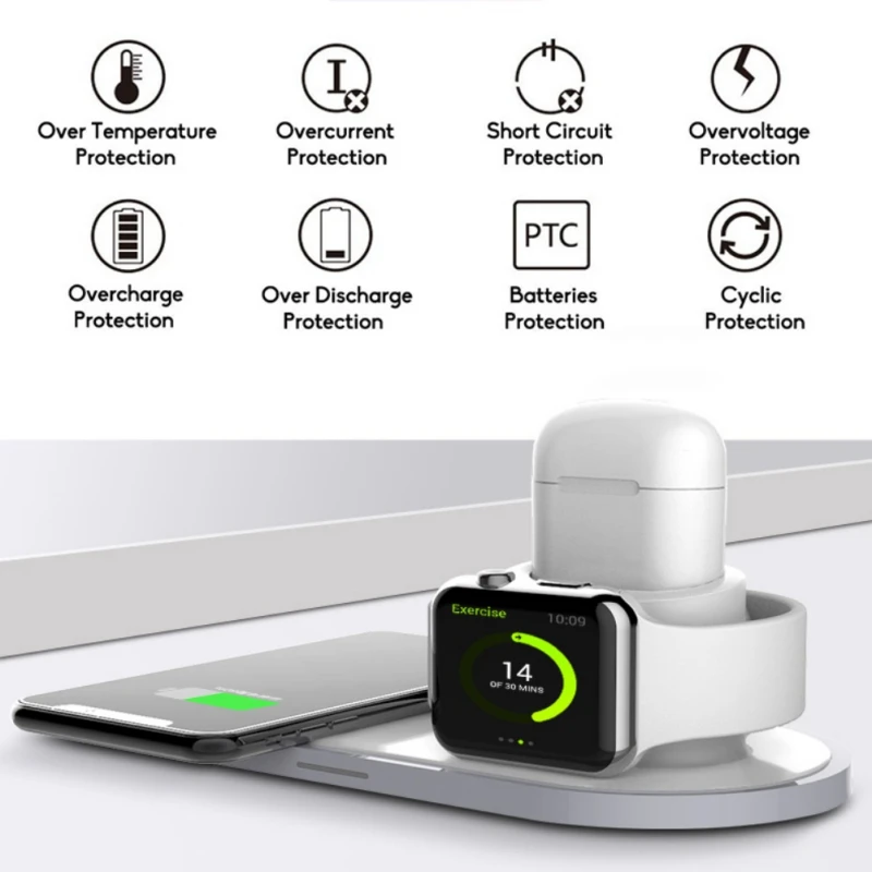 Быстрая зарядка для Apple Watch 4 3 2 1 Airpods подходит для различных телефонов практичный портативный 3 в 1 Qi беспроводной зарядное устройство Pad