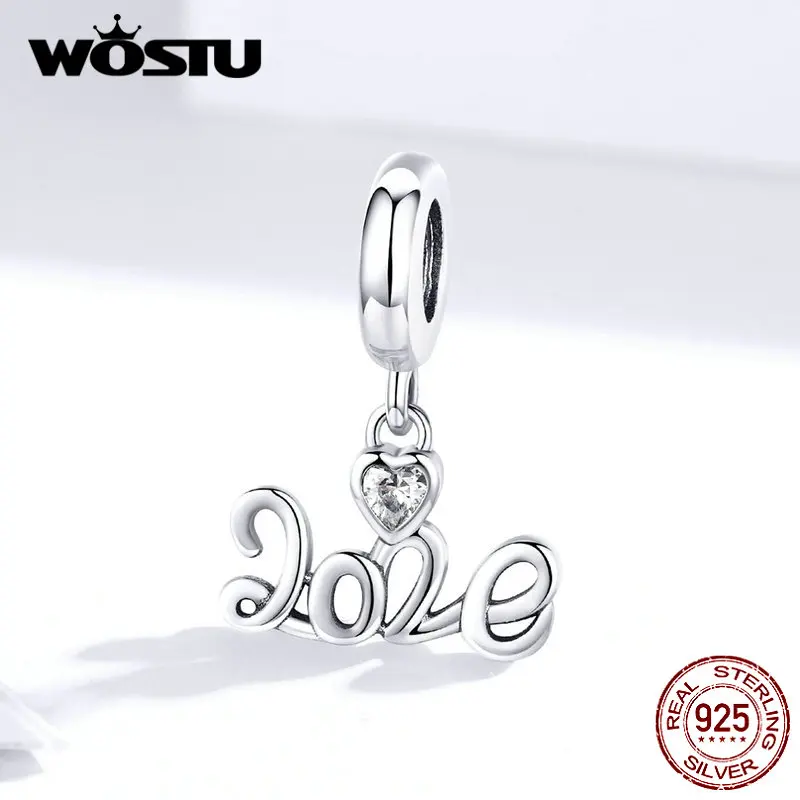 WOSTU подлинные 925 пробы серебряные подвески Love of в форме сердца подходят к оригинальному браслету кулон бусины для женщин ювелирные изделия DXC135