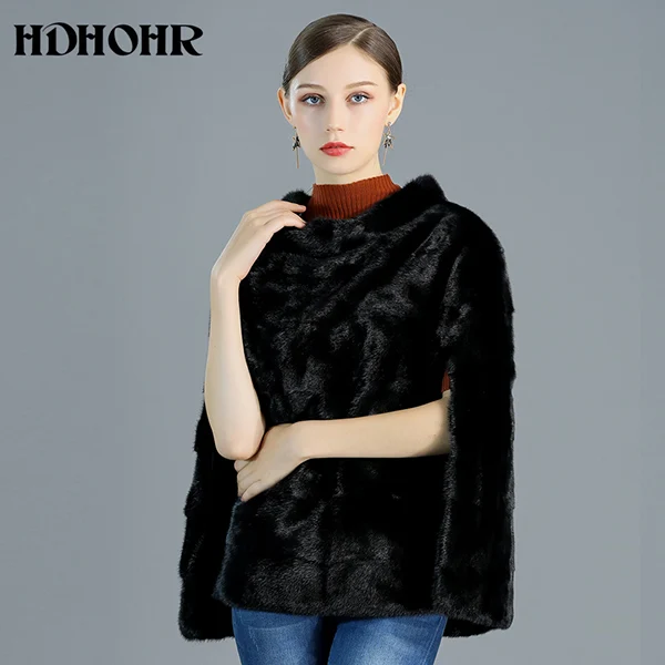 HDHOHR новые пальто из натурального меха норки женские теплые пальто-пуловеры с круглым вырезом толстые зимние высококачественные настоящие пальто из норки женские - Цвет: Черный
