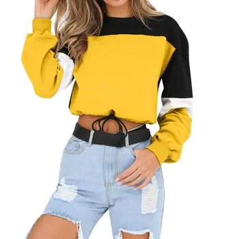 

Women Long Sleeved Splcing Color Sweatshirt Pullover Tops Blouse Casual Patchwork Cloth Hooded New Spring Autumn Women Tops #L5