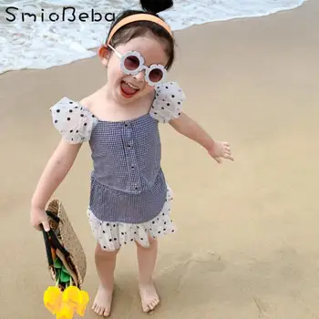 

Baby Girl Dress +Shirts Two Pieces Sets South Korea Summer Cute Fashion Polka Dot Bubble Sleeve Splicing Lace Shirts Sweet Dress