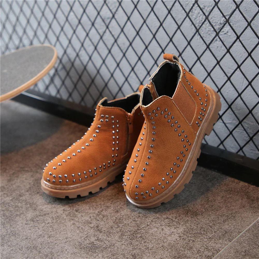 

Autumn Winter Warm Boys Girls Snow Boots Shoes Rivet elastic band Plush inner size 26-36 kids child boots shoes for girls