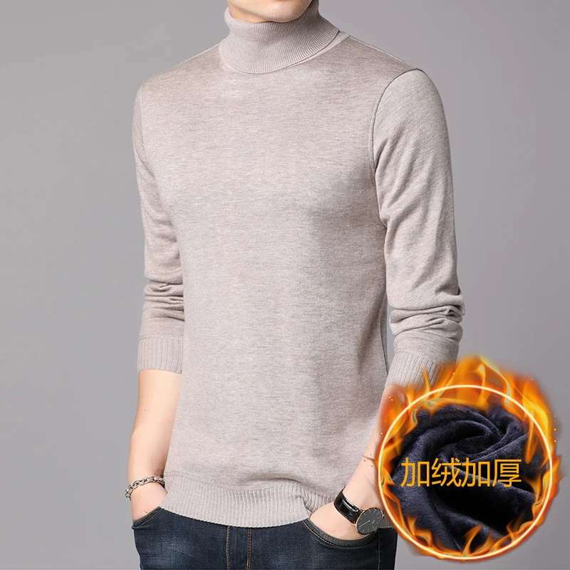 2019 Winter Men's Sweater Solid Color Knit Turtleneck Pullover Plus Velvet Thicken Warm Wild Men's Knit Sweater 2019 Winter Men's Sweater Solid Color Knit Turtleneck Pullover Plus Velvet Thicken Warm Wild Men's Knit Sweater