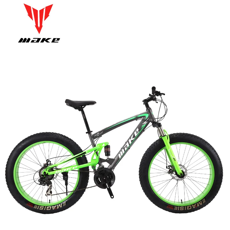 Excellent MAKE Mountain Fat Bike Steel Frame Full Suspention 24 Speed Shimano Disc Brake 26"x4.0 Wheel 3