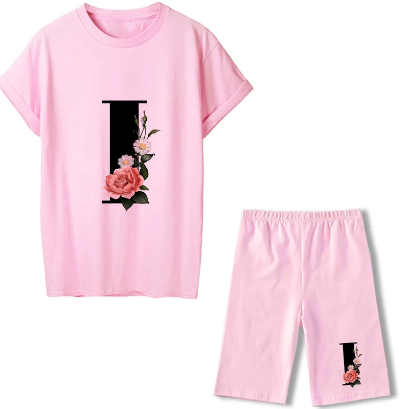 Summer Women Letter Printed Pink T-Shirts+Shorts Two Piece Sets Ensemble Femme Short Sleeve O-Neck Casual Jogging Sexy Outfit coord sets women