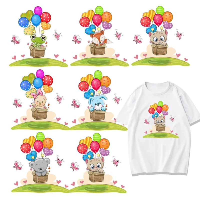 DIY милые животные железные на переводах патчи Кот медведь лягушка Горячая воздушная заплатка в виде воздушного шара для мальчика/девочки полосатая одежда Стикер Украшение F