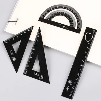 

4Pcs/Set Aluminum Alloy Drawing Ruler Measuring Geometry Triangle Ruler Students With Triangle Plate Protractor Measuring Ruler