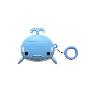 

Cute Blue Whale Pattern Protective Case Shockproof Soft Silicone Cover Skin Protector with Lanyard for Airpods 1/2 Charging Box