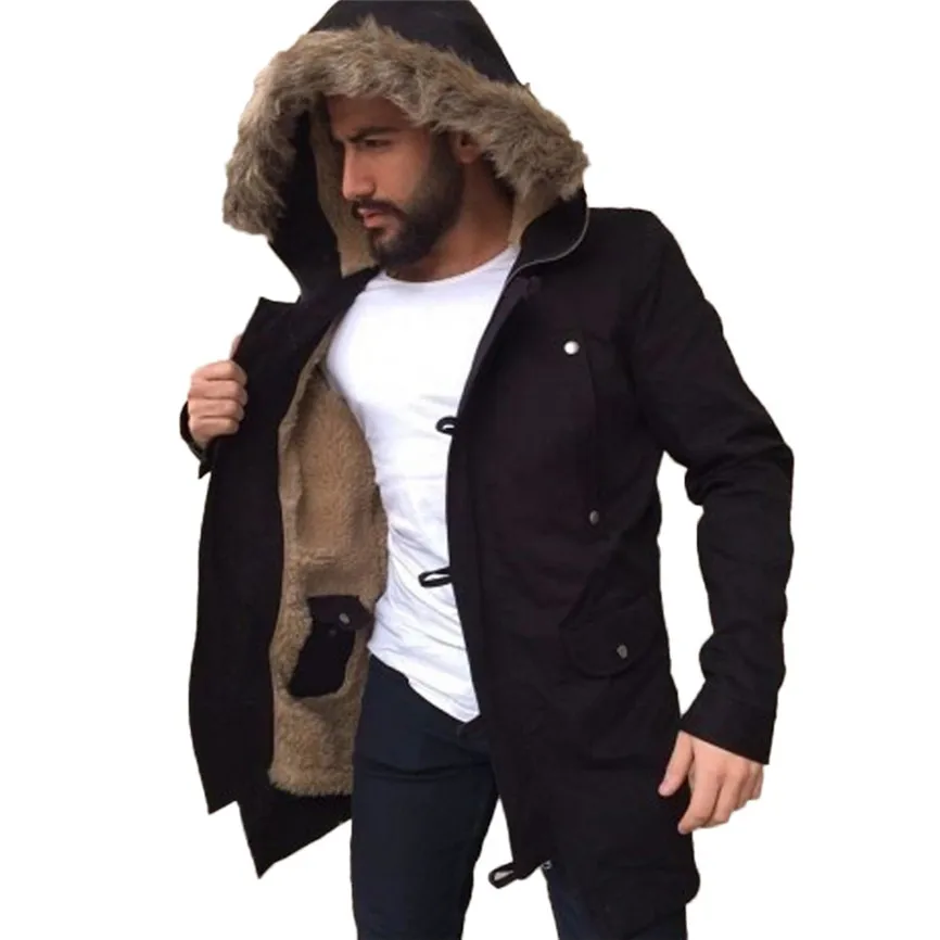 Лидер продаж, высокое качество, модный дизайн, зимние мужские однотонные куртки, пальто, верхняя одежда с капюшоном, ветровка, повседневное пальто, Новинка - Цвет: Black