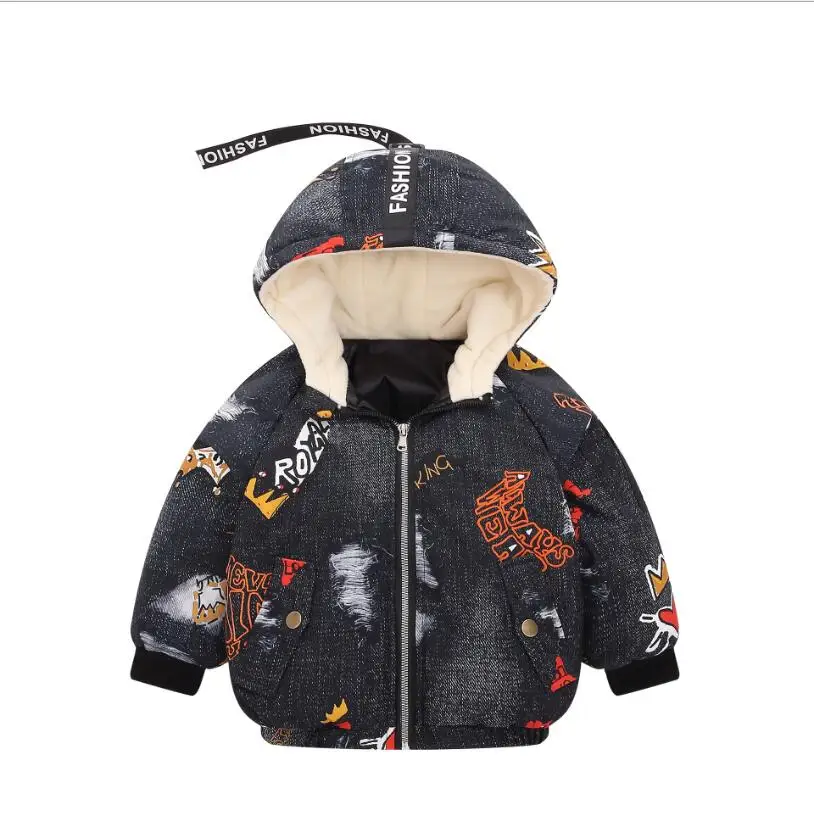 Пуховик для мальчиков и девочек утепленная куртка для мальчиков и девочек осенне-зимняя куртка для малышей модный стиль - Цвет: Черный