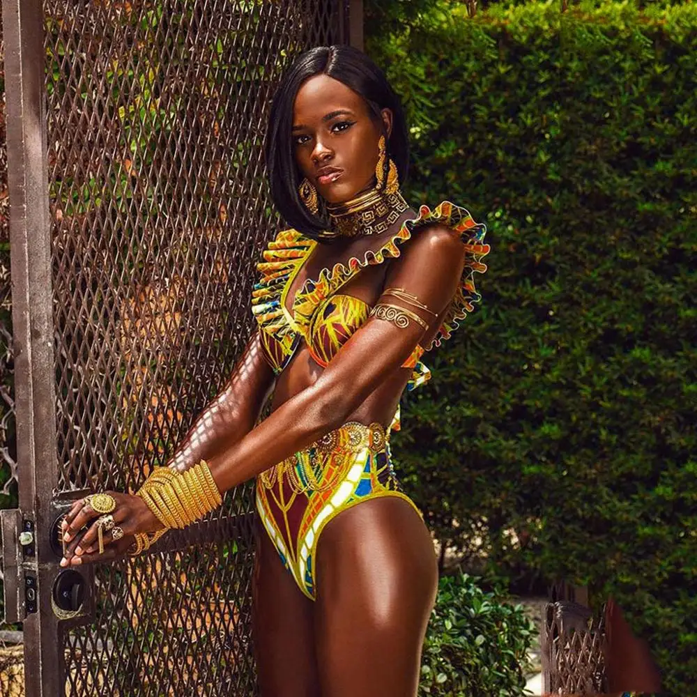 New folk-custom bikini push up 2020 Indigenous swimwear women African totem bikini set high waist swimsuit women monokini mujer*