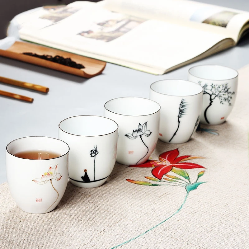 Traditional Ceramic Tea Cup Handpainted Sets 6 pcs 150ml Chinese Kung Fu Cup Porcelain Teacups Sets Drinkware ceramic coffee cup set