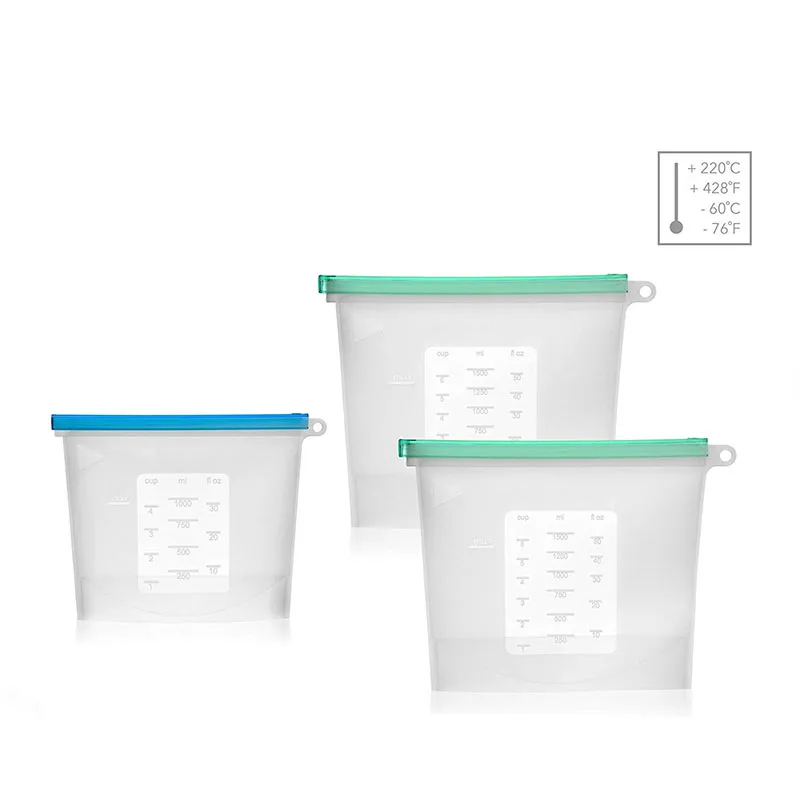 Silicone Fresh Bag Leakproof Containers Reusable Stand Up Zip Shut Bag Refrigerator Freezing Kitchen Food Storage