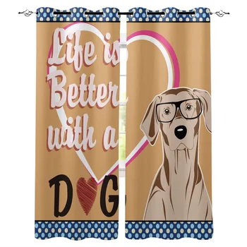 

Life Is Better With A Dog Window Curtains LivingRoom Kitchen Curtains Left and Right Biparting Open