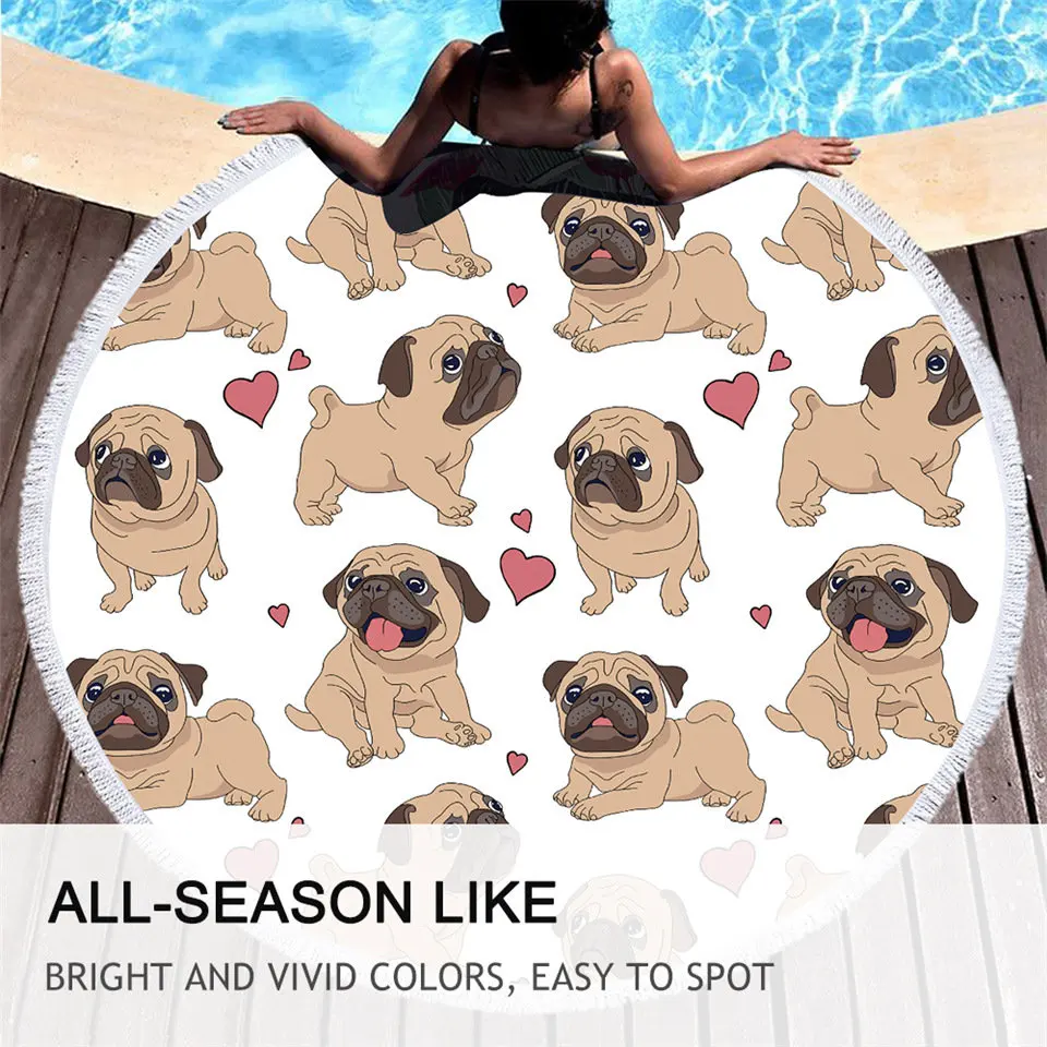 BeddingOutlet Bulldog Microfiber Towel Cartoon Dog Pet Beach Towels Kid Puppy Pug Picnic Mat Cartoon Animal Beach Mat