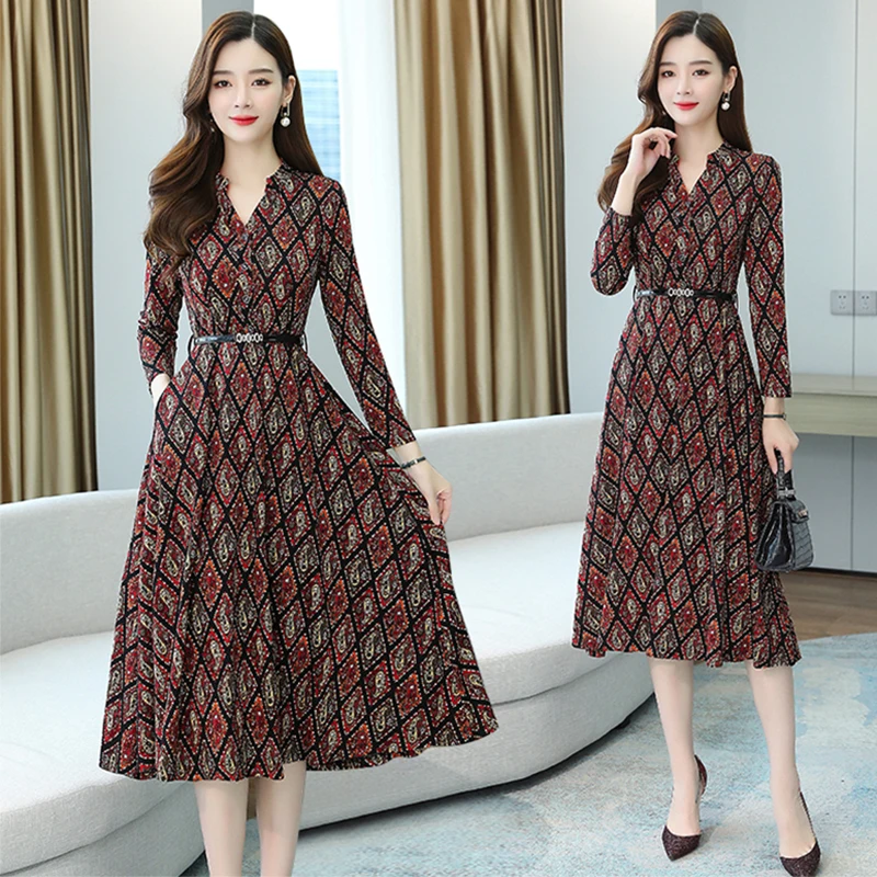 Plus Size Autumn Winter Long Sleeve Dresses 2020 Vintage Print Boho Casual Midi Dress Elegant Women Bodycon Party Maxi Vestidos Plus Size Autumn Winter Long Sleeve Dresses 2020 Vintage Print Boho Casual Midi Dress Elegant Women Bodycon Party Maxi Vestidos