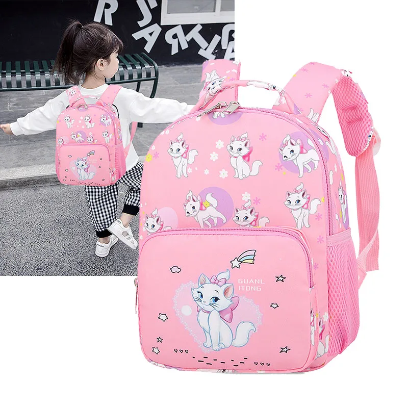 Mochila De moda transpirable para niños, morral escolar de dibujos animados para guardería, rosa, Gato bonito, Maleta de viaje ligera, mochila de niño