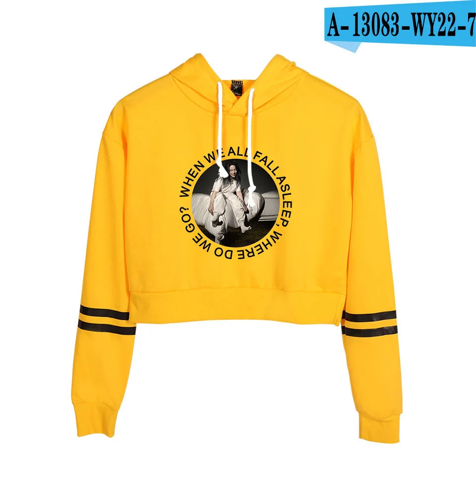 A13083-7 Женская модная укороченная Толстовка Billie Eilish Hooides и свитшоты рубашка с длинными рукавами Harajuku Толстовка женская одежда пальто - Цвет: A13083-7