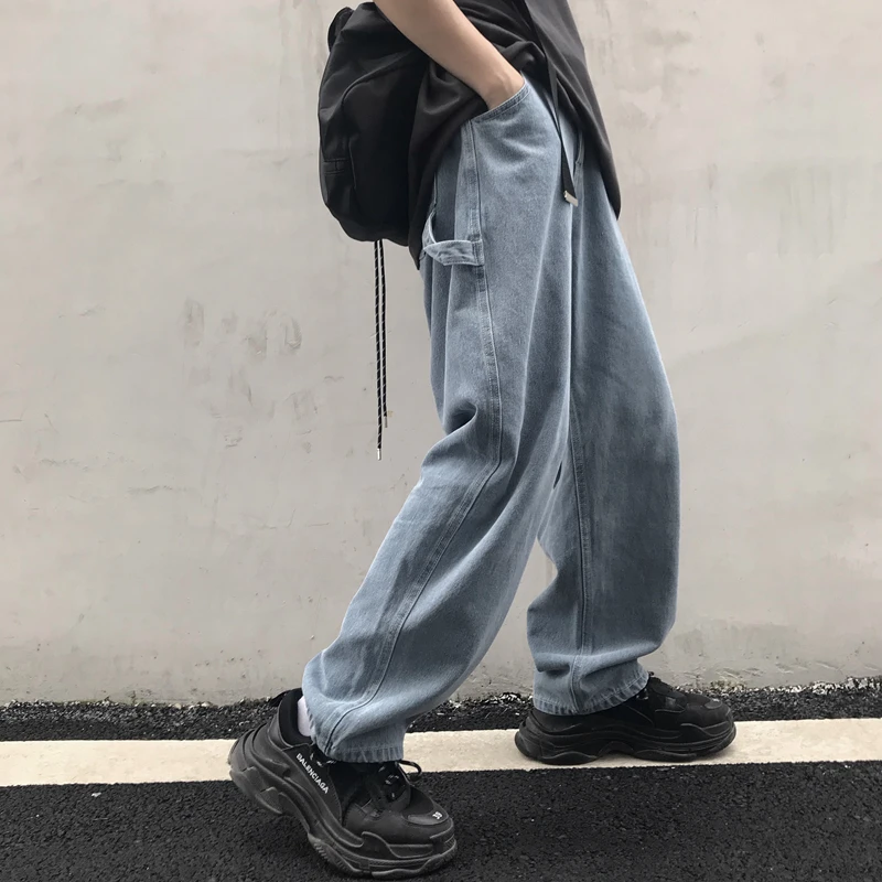 Джинсы женские корейские ins Harajuku винтажные прямые брюки осенние модные свободные с высокой талией уличные повседневные женские широкие брюки