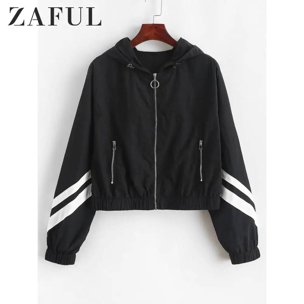 ZAFUL полосатая куртка на молнии с капюшоном заниженным плечом широкой талией топы