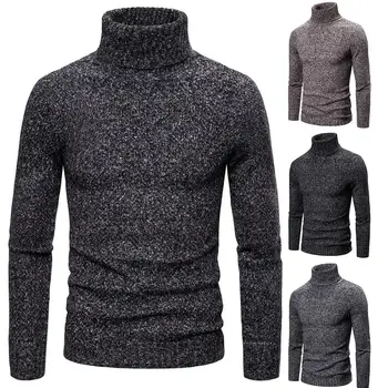 

Fashion Sweater Men High Neck Sweater Solid Long Sleeve Casual Knitted Slim Pullover Streetwear Warm Sweater