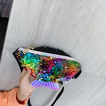 

Kids Girls Fashion Sequin Waist Bag Glitter Mermaid Single Shoulder Chest Bag Mobile Coin Purse