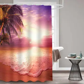 

Seaside Scenery Coconut tree sunset moonlight 3d Printed Shower Curtains Polyester Fabric Waterproof High Quality Bathroom
