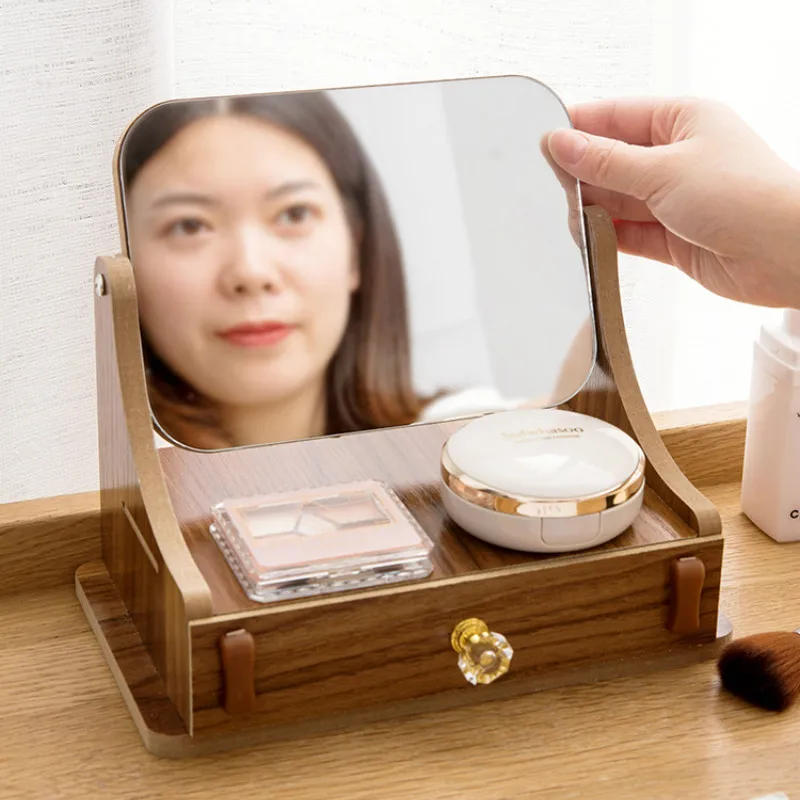 Rotating makeup mirror drawer storage Storage Box Home Drawer Mirror Dresser Container Boxes Makeup Skin Care