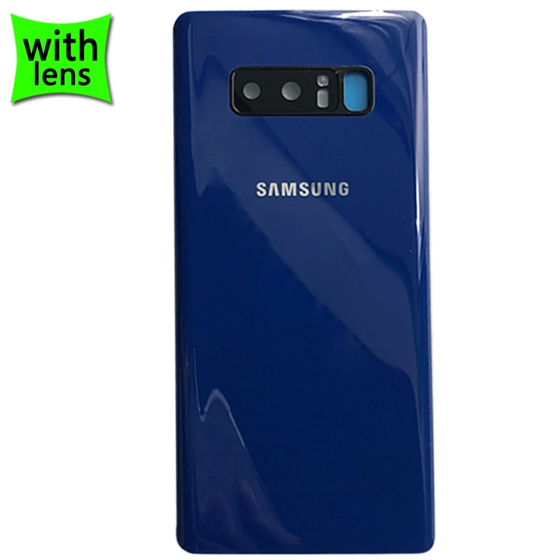 Для samsung Galaxy Note 8 G950 Корпус задняя крышка батареи с оправа объектива камеры стеклянная панель чехол для note8 задняя крышка корпуса - Цвет: Blue with Lens