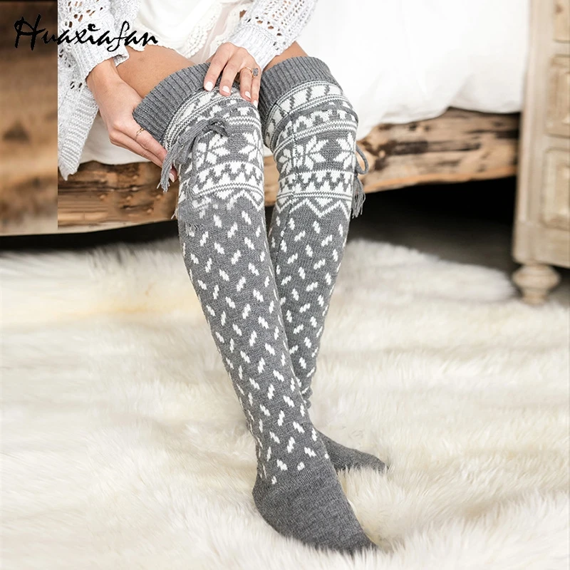 

Women dress stockings snow knit Christmas Thigh-High Leggings Over Knee Sock bow Thick High Stockings winter Knitted Stockings
