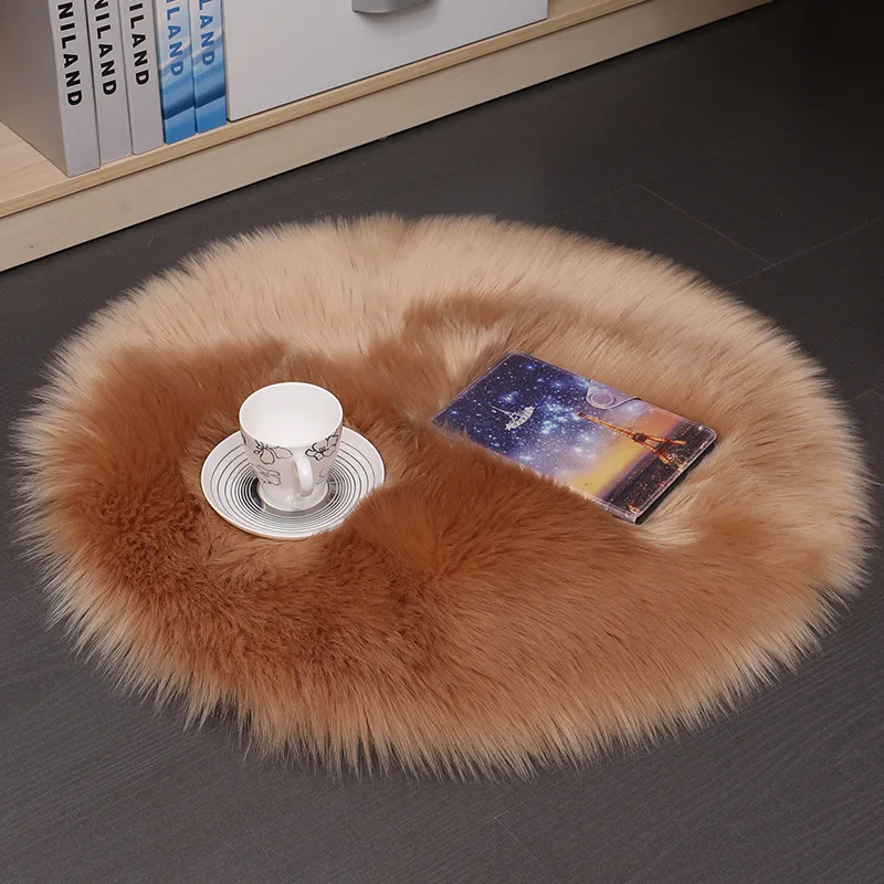 Fashion Simple Soft Comfortable Plush Carpet Floor Mat Imitation Wool Round Bedroom Carpet  Cushion  Floor Cushion 