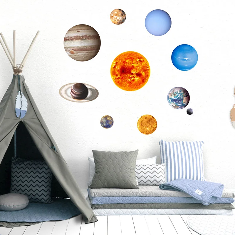 Creative Luminous Wall Stickers 9 Planet Solar System Glow in Dark Gift Home Decor Bedroom Wallpaper Noctilucent | Дом и сад