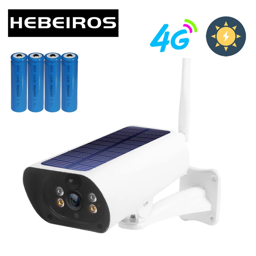 Hebeiros 1080P Outdoor GSM 4G SIM Card IP Camera Solar Power Full Color Battery Wifi Camera Wireless Surveillance CCTV Camera