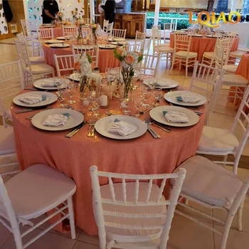 

LQIAO Round Sequin Tablecloth 132inch-330cm Coral/Pink Gold/Fuchsia Sequin Table Cover for Christmas Party Wedding decoration