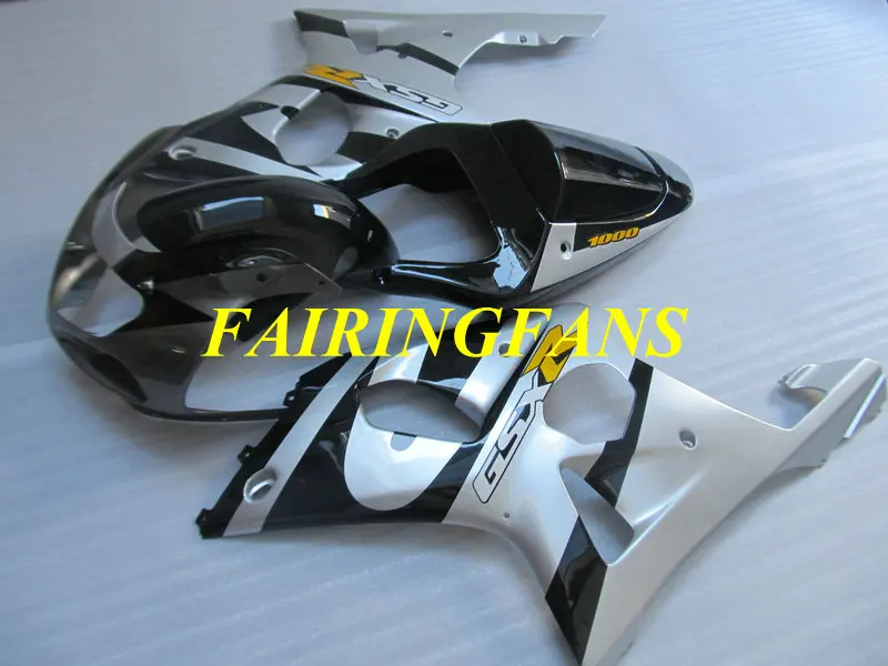 Пользовательские Обтекатели кузова для SUZUKI GSXR1000 2001 2002 2003 GSXR 1000 K2 00 01 02 ABS серебристо-черный обтекатель комплект+ подарки SS21