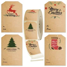 

2021 New Design Rectangular Shaped Christmas Tree Kraft Paper Sticker Holiday Decoration Supplies Self-adhesive Gift Tag