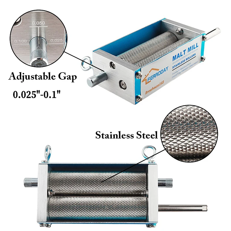 Двухвалковая мельница /дробилка для солода с Бункером(304 нерж.сталь), Домашнее пивоварение Солододробилку