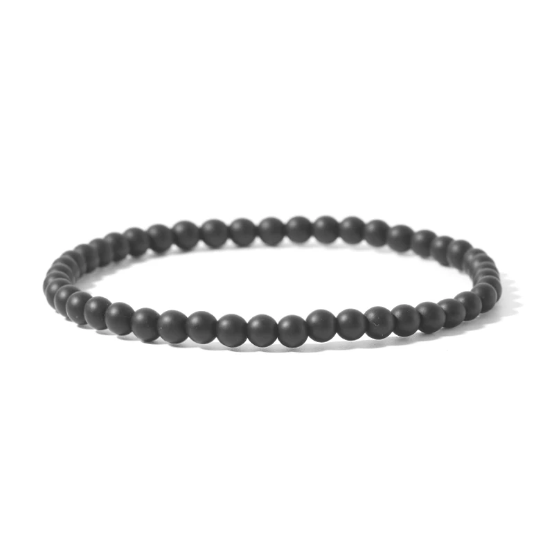 Stone Beaded Elastic Bracelet Men Women Couples Simple Leisure Sports Travel Fashion Party Friendship 4MM Mini Natural Stone
