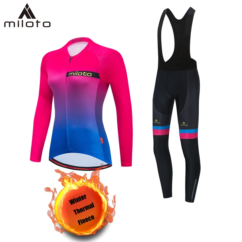 

MILOTO Women Winter Thermal Fleece Clothing Set Cycling Jersey Bicycle MTB Clothes Suit Road Bike Uniform Mountain Bike Wear